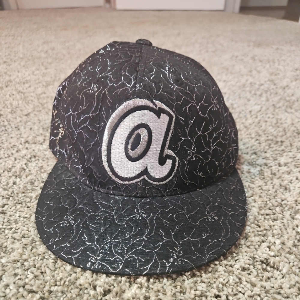 Vintage Atlanta Braves Hat Cap American Needle Black MLB Baseball 90s 7 1/4